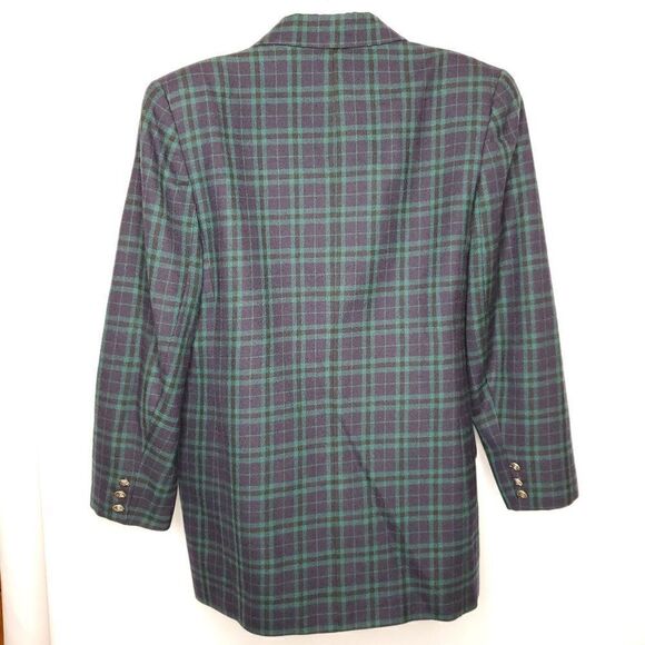 Vintage Wool Plaid Tartan Vintage Sz 8 Double Breasted Green Navy Blue - Picture 4 of 7